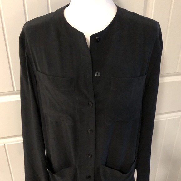 VTG Liz Claiborne Collection 100% Silk Washable Black Tunic Top With Pockets - Picture 2 of 10